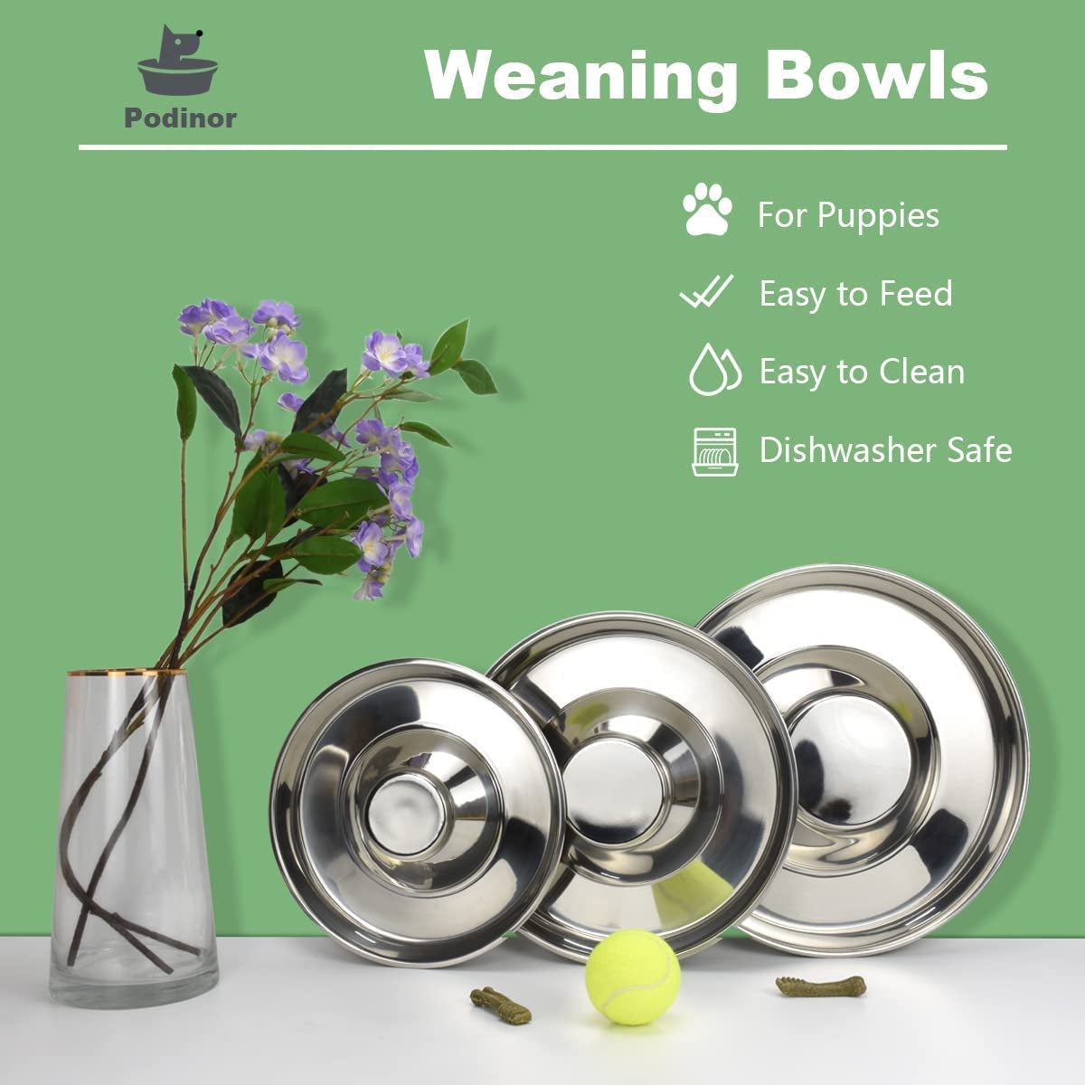 Stainless Steel Puppy Feeding Bowls - 2 Pack, 11.8 Inch Food and Water Dishes for Pets