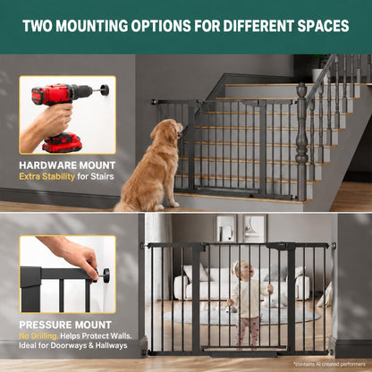 29.7-51.5 in Extra Wide Baby Gate for Stairs, Dog Gate Indoor Black