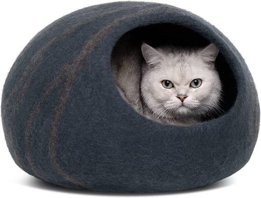 Natural Wool Cat Cave – Self-Warming Hideaway for Indoor Cats and Kittens