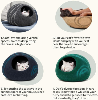 Natural Wool Cat Cave – Self-Warming Hideaway for Indoor Cats and Kittens