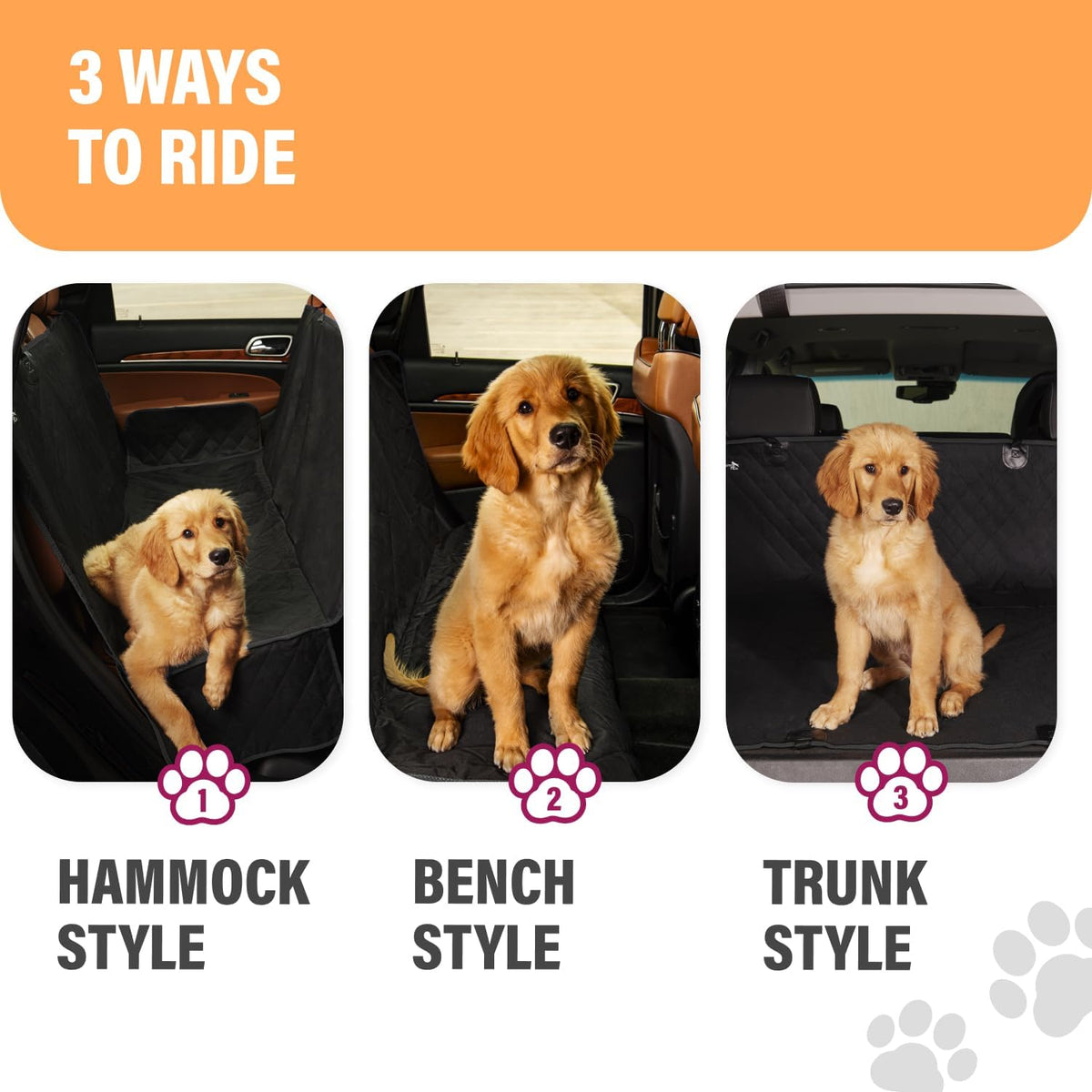 Black Standard Dog Car Hammock Back Seat Cover, Waterproof Backseat Cover Protector for Truck Bench Rear of Sedans or Suvs, Essential Pet Supplies Vacuum or Wipe Clean, Machine Washable
